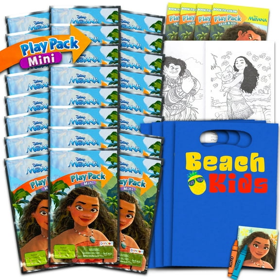Classic Disney Moana Mini Party Favors Set for Kids - Bundle with 24 Grab n Go Play Packs Coloring Pages, Stickers and More (Moana Birthday Supplies). Goodie Bag Filler supplies