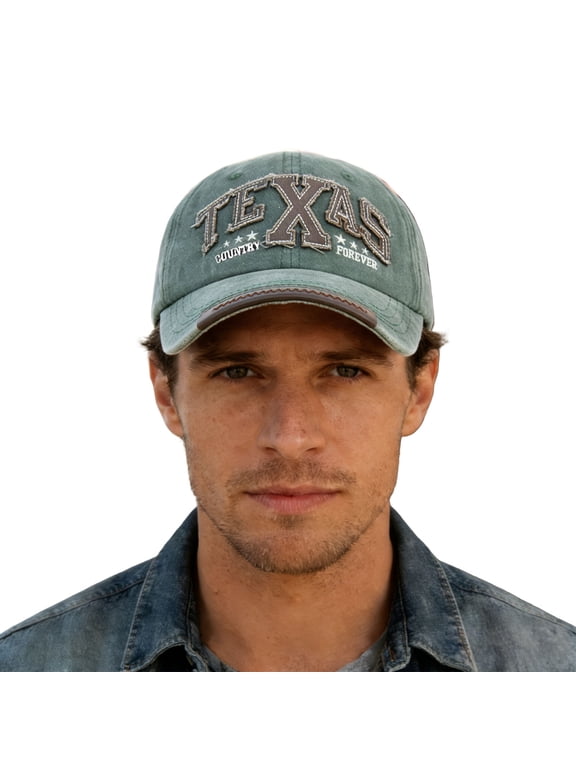 Classic Distressed 3D Embroidery Baseball Cap TEXAS Washed Duck Tongue Outdoor Casual Sun Hat Green
