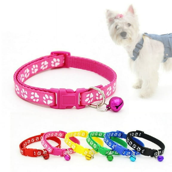 Classic Dog Collar Bell with Quick Release Buckle Adjustable Dog Collars for Small Medium Large Dogs 6 Colors, Pink