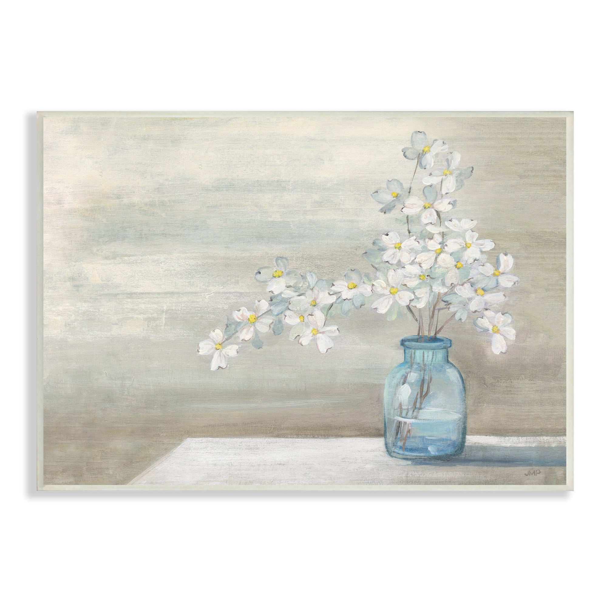 Classic Dogwood White Florals Blue Jar Country Flowers 19 in x 13 in Framed Painting Art Print, by Stupell Home Décor