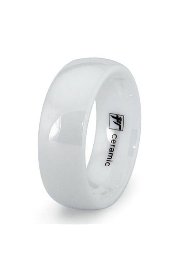Classic Dome White Ceramic Wedding Bands - Size 10.5