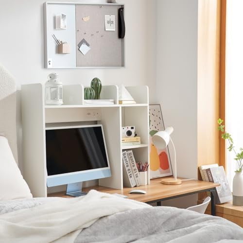 Classic Dorm Desk Bookshelf with Outlet - White$$Office