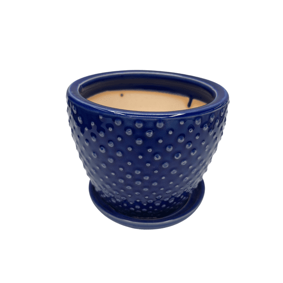 Classic Dot Planter with Attached Saucer - 6" x 5" - Imperial Blue