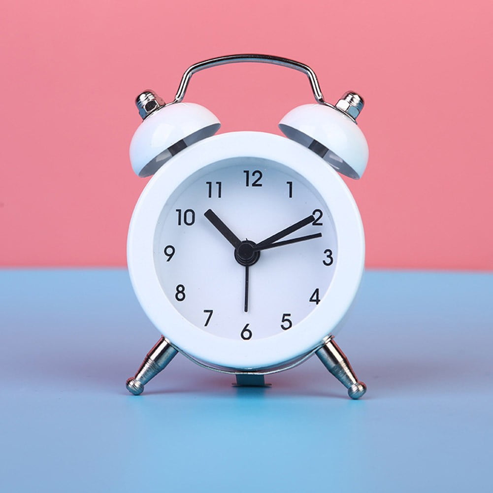 Classic Double Bell Mini Alarm Clock Quartz Movement Bedside Night