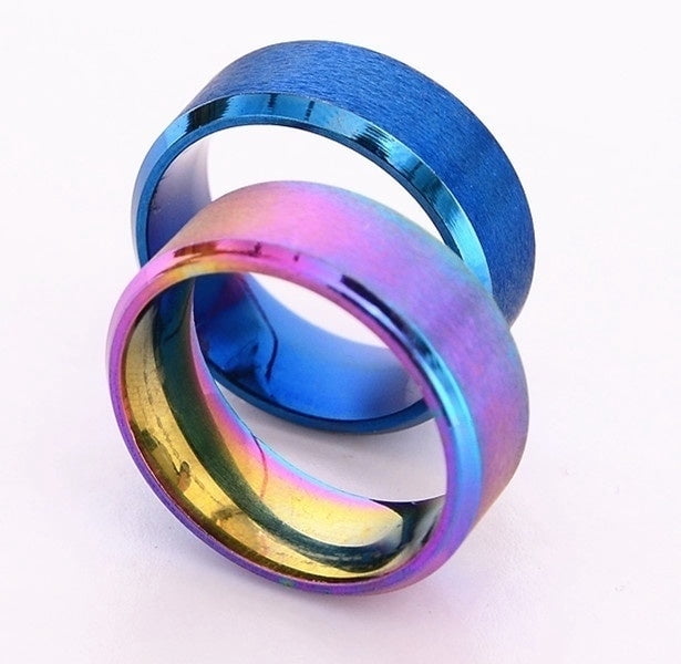 Anello In Acciaio Inox Con Finitura Ion Plated Blu - Banda Piatta Smussata