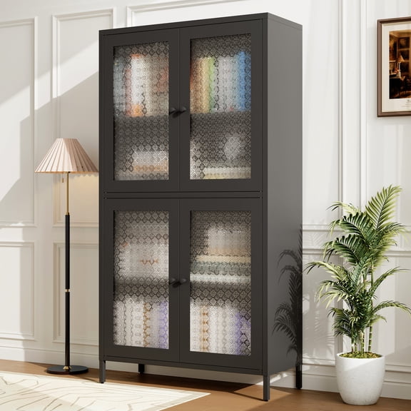 Classic Double-Door Storage Solution | Suitable for Kitchen and Office | Steel Frame and 4mm Glass | Adjustable Shelves for Versatile Use
