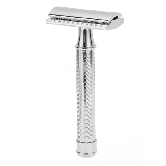 Classic Double Edge Safety Razor for Men, Zinc Alloy Long Handle Manual Shaving Tool (Silver, 4.72 inches / 12 cm)