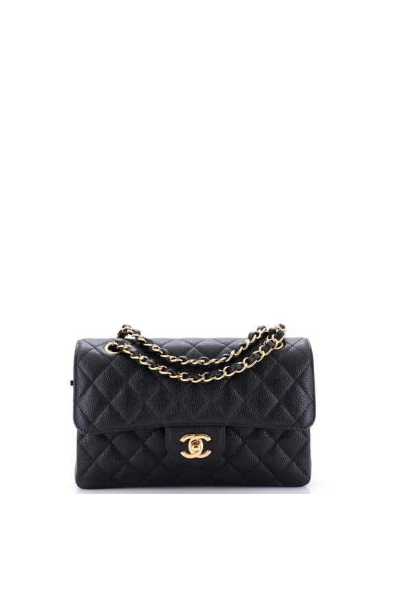 Classic Double Flap Bag Quilted Caviar Small By Rebag