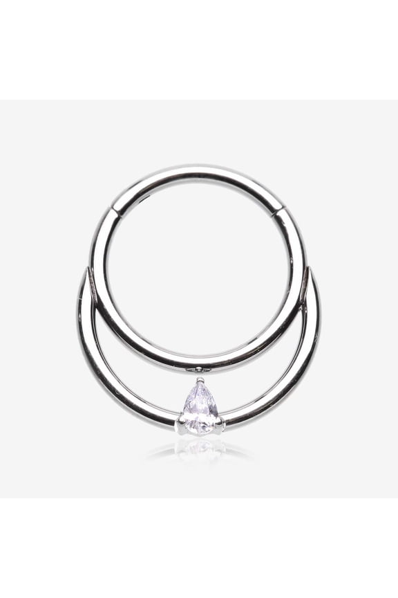 Classic Double Loop Teardrop Sparkle Clicker Hoop Ring