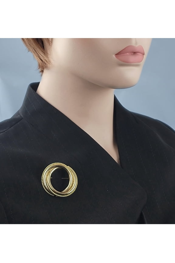 Classic Double Ring Circle Gold Tone Pin Brooch 1 7/8"