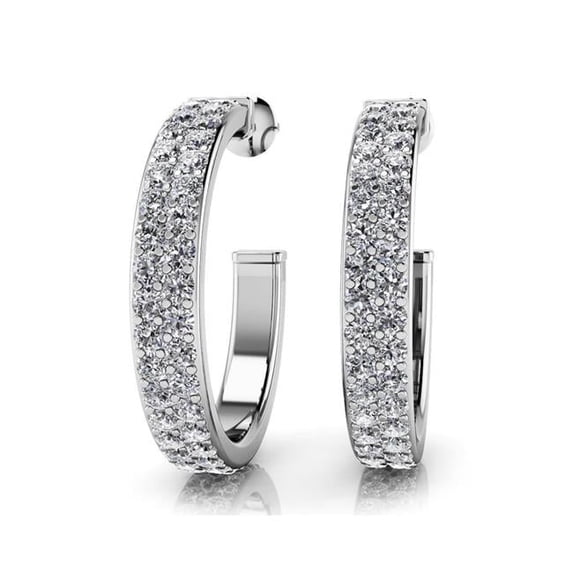 Classic Double Row 6 CT Round Brilliant Cut Diamonds Hoop Earrings