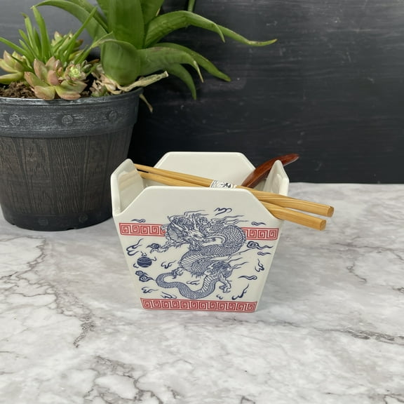 Classic Dragon Restaurant Rice To Go Box Style Ceramic Bowl 16 fl oz