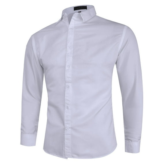 Classic Dress Shirt Mens Solid Color Long Sleeve Button Up Turn-down Collar Work Top Plus Size S-5XL Casual Blouse (4X-Large, White)