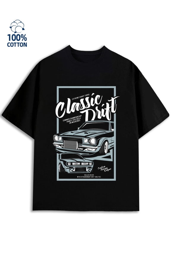 Classic Drift Tee mens garage 180G 100% Cotton black gray car Original Unisex Shirt Printed tshirts Vintage Unisex Shirt Graphic Tee tshirts Basic Unisex Shirt Short Sleeve tshirts