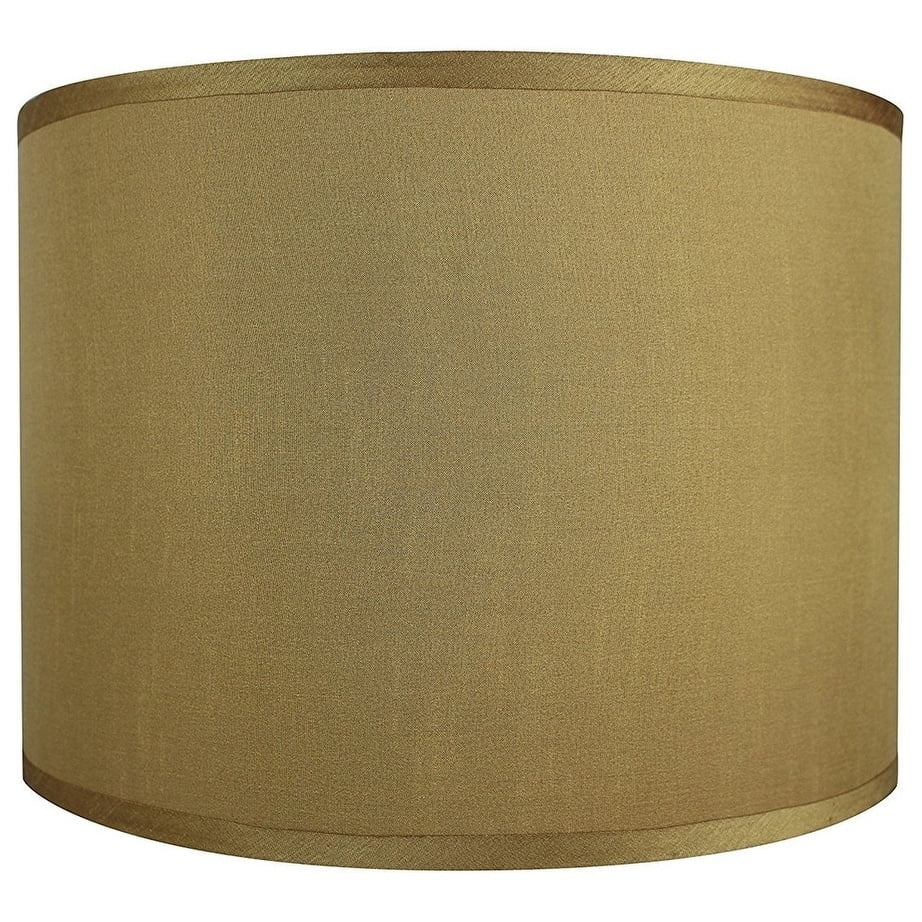 Gold Faux Silk Drum Lamp Shade with Brushed Nickel Fitter