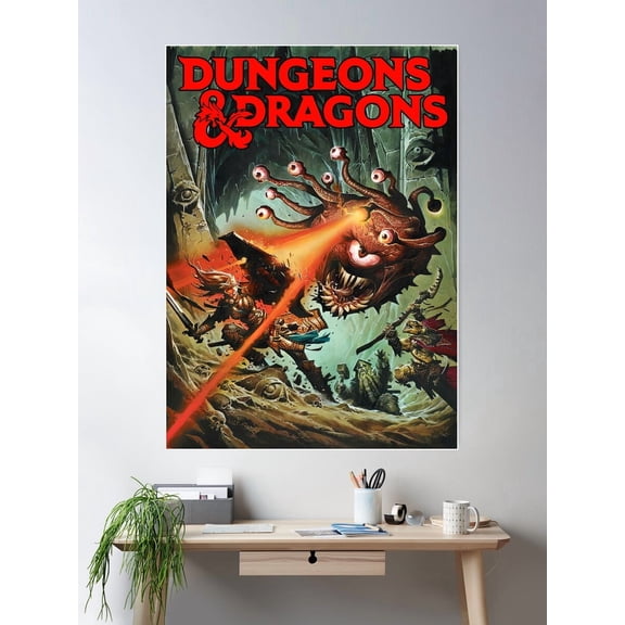 Classic Dungeons & Dragons Design (Red Text) Poster Wall Art, Modern Wall Decor For Living Room Bedroom, 24x36 UNFRAMED