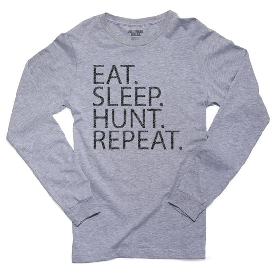 Classic Eat. Sleep. Hunt. Repeat. Graphic Men's Long Sleeve Grey T-Shirt