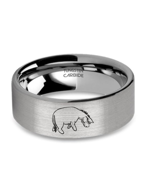 Classic Eeyore Laser Engraved Brushed Silver Tungsten Ring, 8mm, Size 9