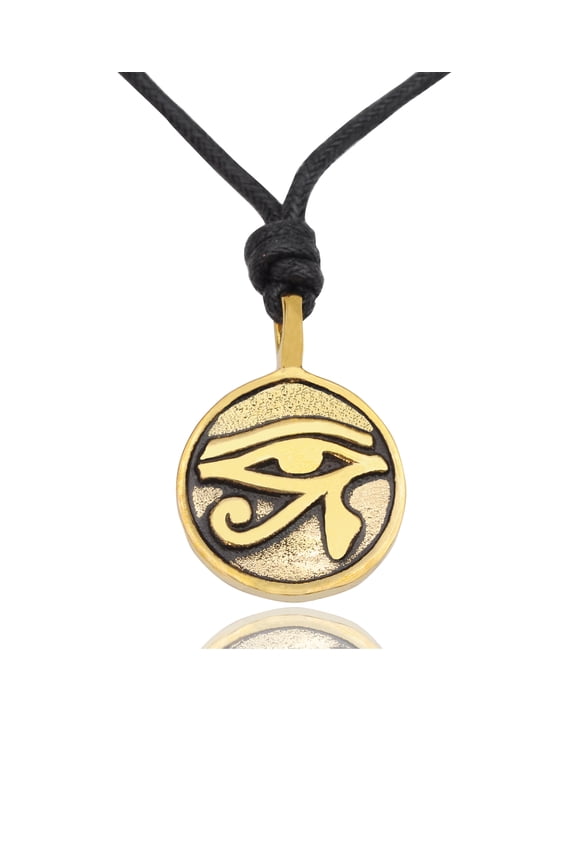 Classic Egyptian Eye of Ra Horus Gold Brass Charm Necklace Pendant Jewelry With Cotton Cord