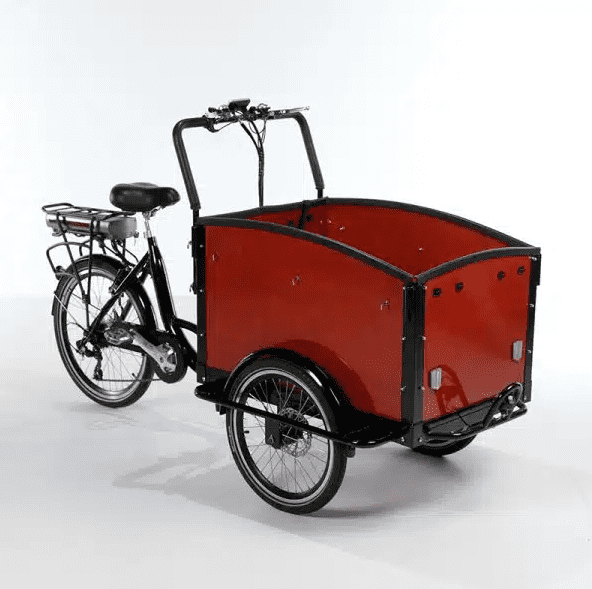 Classic Electric Dutch Cargo Tricycle 1250W Power Maroon, Family Cargo Trike, 3 Wheel Electric Tricycle for Cargo, Dutch Style Delivery Bike, Kids Carrier