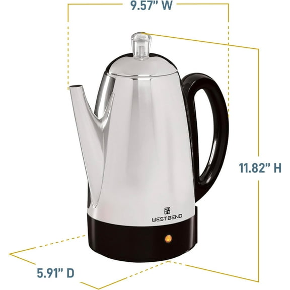 Classic Electric Percolator Coffee Maker 12-Cup Stainless Steel with Heat Resistant Handle