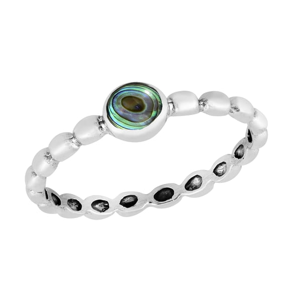 Classic Elegance Round Shaped Abalone Shell Sterling Silver Band Ring-9