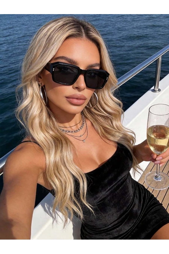 Classic Elegant Minimalist Black Plastic Wide-Edged Square Frame Fashion Glasses for Women, Suitable for Hiking, Driving, Outings, Beach, All Face Shapes, Outdoor Travel & Preppy Style