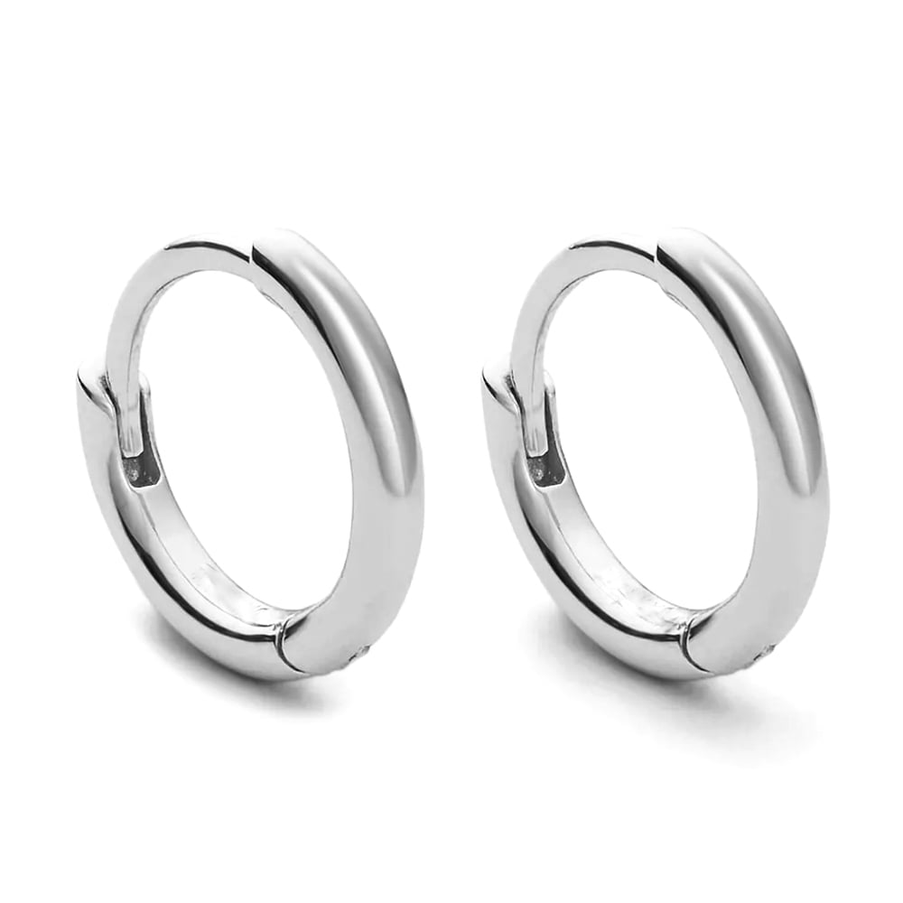 Classic Elegant Pure Solid 925 Sterling Silver White Gold Plated Small 14mm Thin Hoops Earrings Unisex Trendy Cool Men Women Hypoallergenic Huggie Hoop Earrings