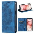 thumbnail image 1 of Classic Embossed Totem Wallet Case for iPhone 14 Pro Max - Durable Shockproof PU Leather, Built-in Kickstand, Card Holder, Magnetic Clasp Flip Folio Purse Cover for iPhone 14 Pro Max - Blue, 1 of 11