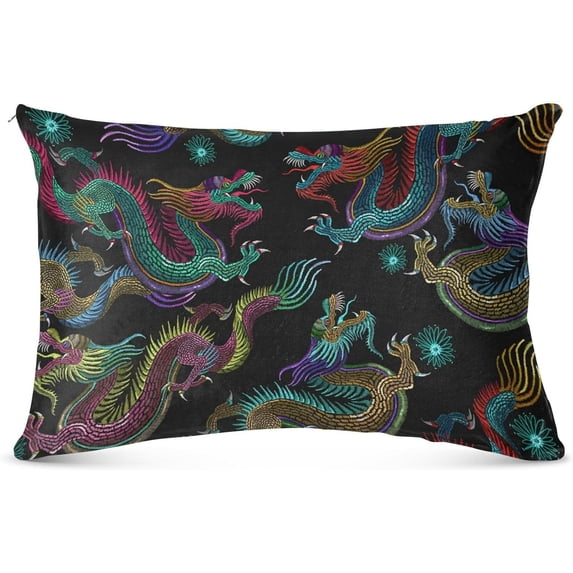 Classic Embroidery Asian Dragon Pillowcase Queen Size, Super Soft Pillow Shams Covers, Plush Cozy Pillow Cases with Zipper, 20" X 30"(23) Home Decor Gifts