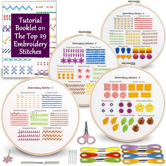 Classic Embroidery Stitches Practice Kit, Embroidery Kit for Beginners, Beginner Embroidery Kit for Adults, Hand Embroidery Kit for Kids, Stitches Kit