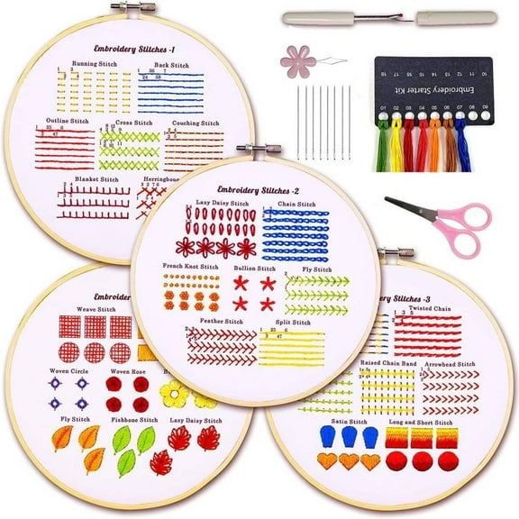 Classic Embroidery Stitches Practice Kit,Embroidery Kit for Beginners w/ Stamped