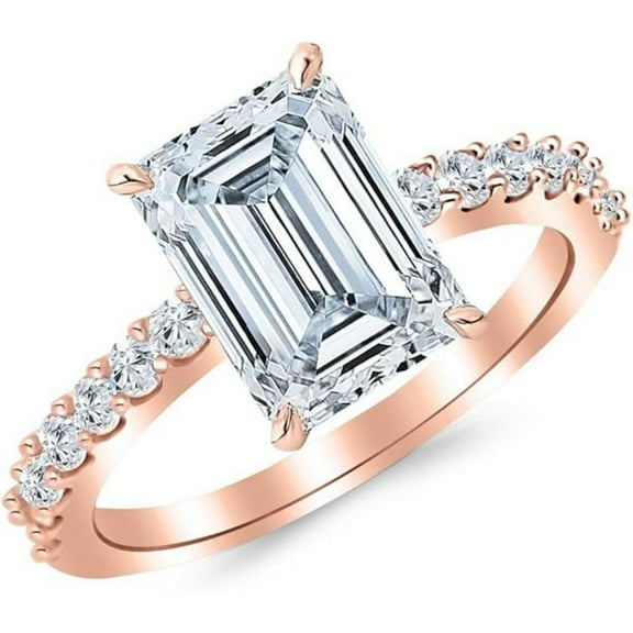 Classic Emerald Cut Diamond Wedding Engagement Ring For Women In 925 Sterling Silver 14K Rose Gold Plating