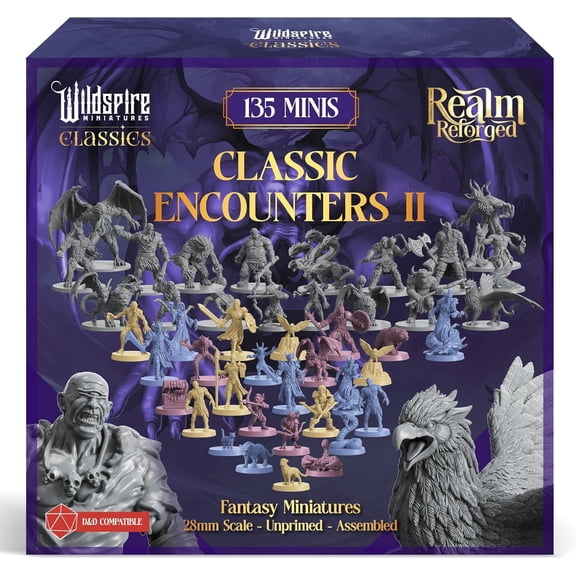 Classic Encounters II - 135 Monsters & Encounters for DND Miniatures Bulk & Dungeons Dragons | 28mm Unpainted DND Minis | D&D Figures Miniatures for RPG Tabletop Gaming | Pathfinder I Realm Reforged