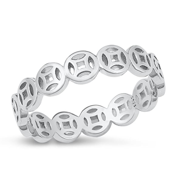 Classic Eternity Ring .925 Sterling Silver Geometric Circles Band Jewelry Female Male Unisex Size 8