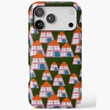 Classic European Houses Village Pattern Tough iPhone Case 11 to 17 Pro ...