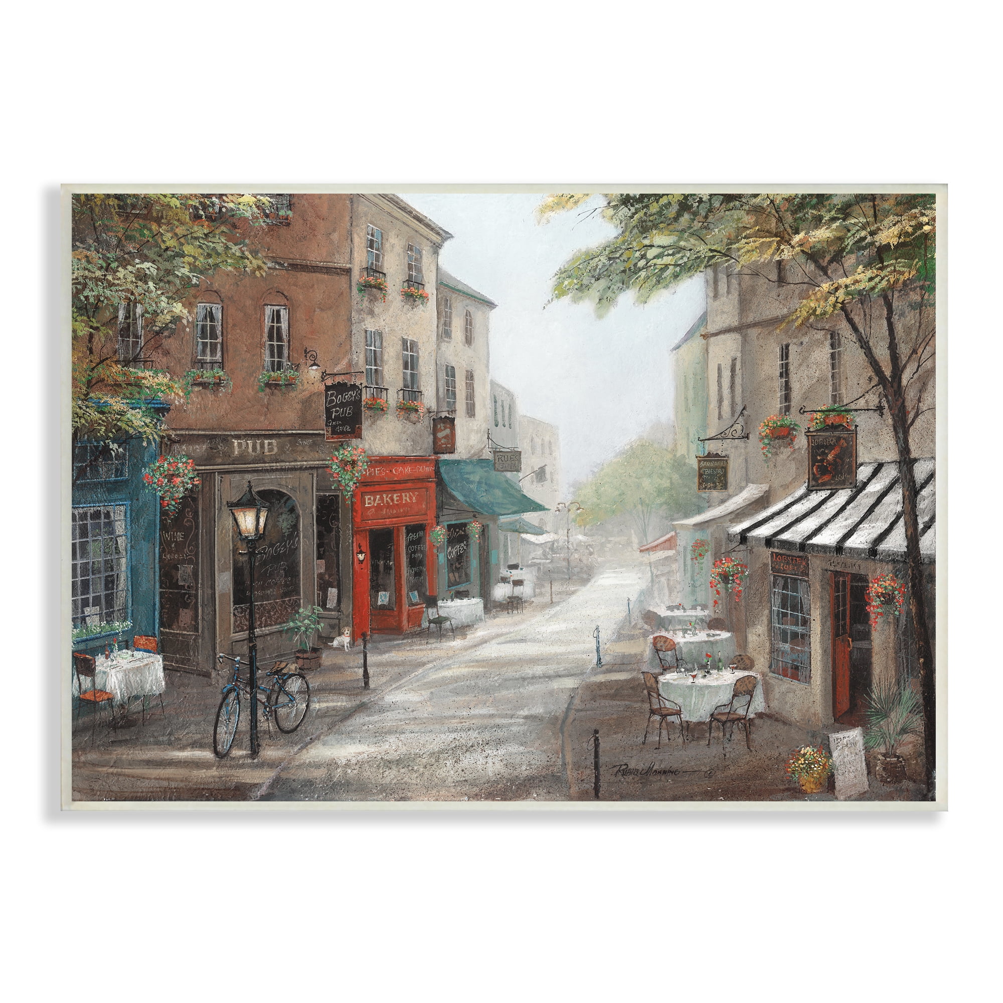 Classic European Urban Street Vintage Bistro Architecture 13 in x 19 in Framed Painting Art Print, by Stupell Home Décor