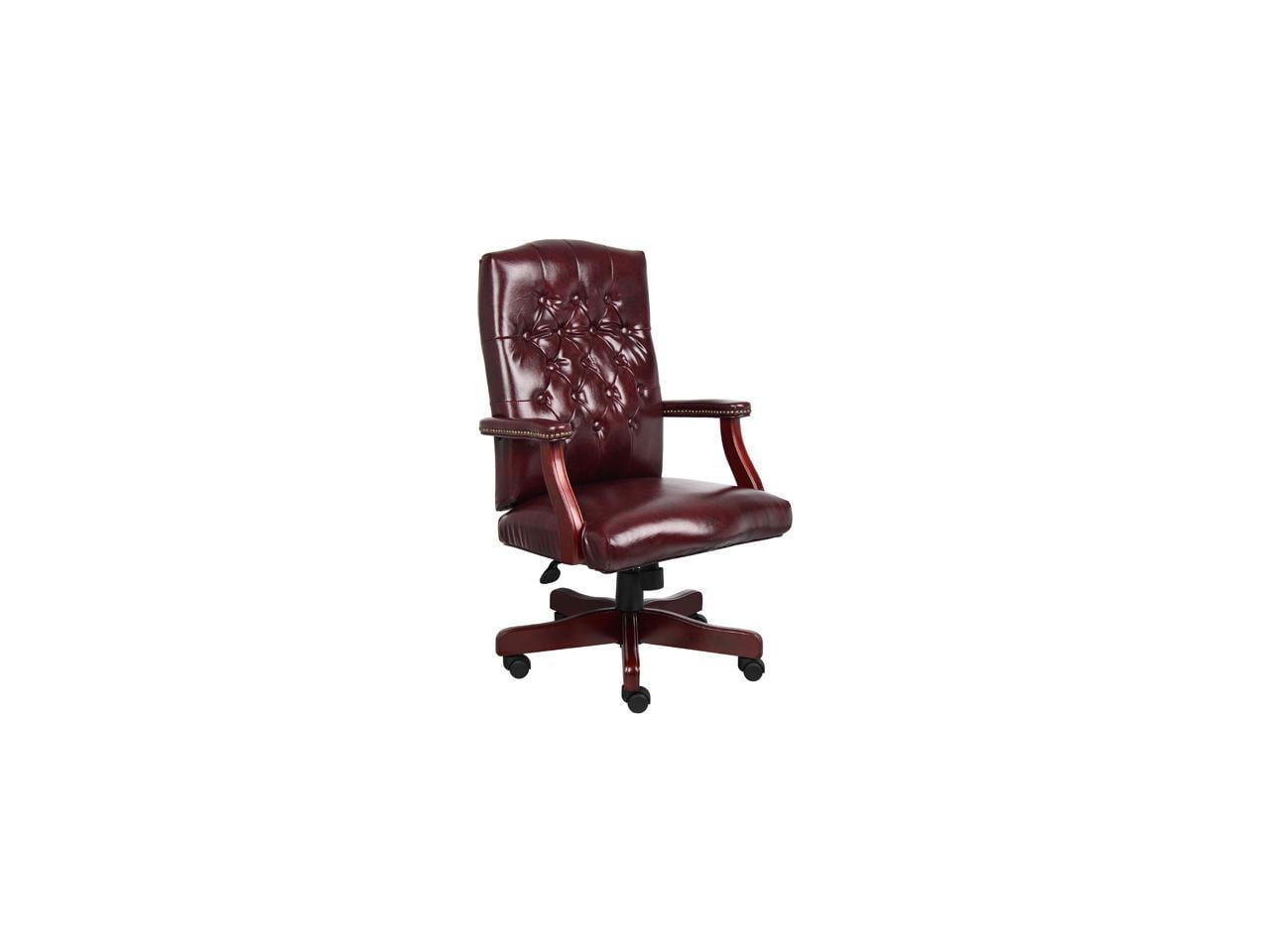 Classic Burgundy Executive Chair with Mahogany Wood Base