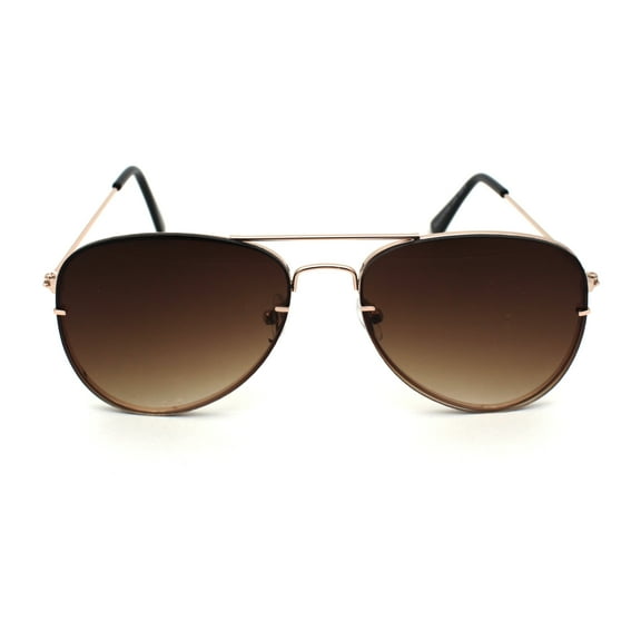 Classic Exposed Lens Edge Officer Tear Drop Shape Sunglasses Gold Gradient Brown