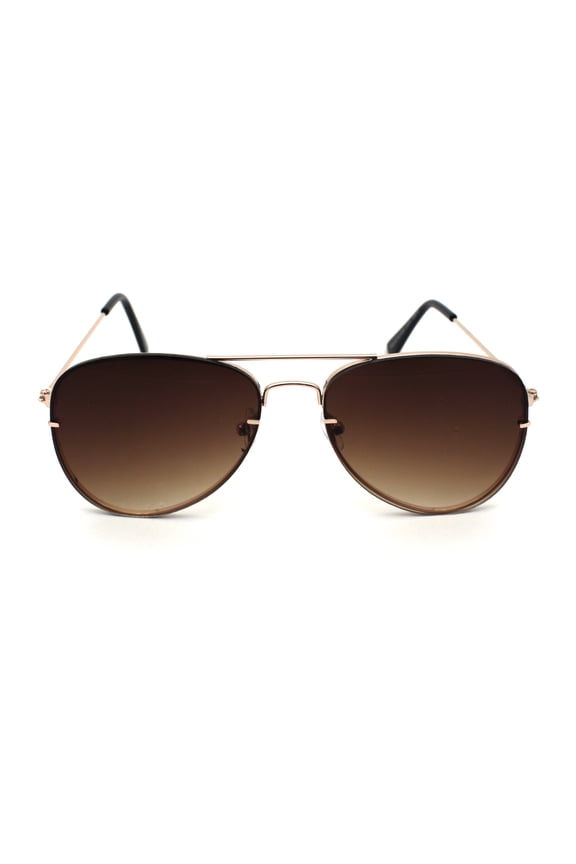 Classic Exposed Lens Edge Officer Tear Drop Shape Sunglasses Gold Gradient Brown