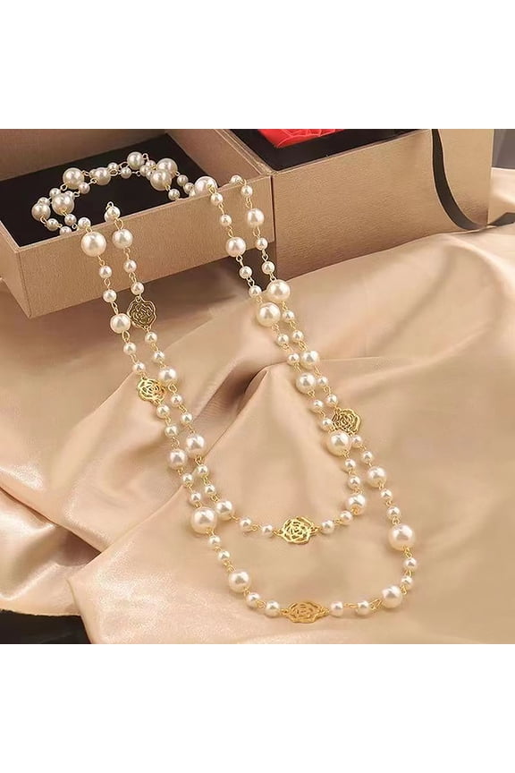 Classic Exquisite Pearl Long Sweater Necklace Fashion Lady Party Wedding Crystal Jewelry