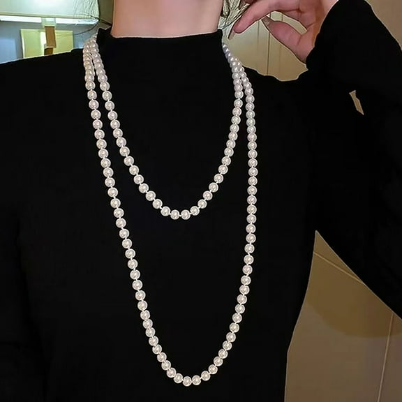 Classic Exquisite Pearl Long Sweater Necklace Fashion Lady Party Wedding Crystal Jewelry