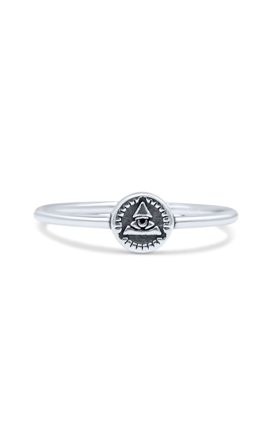 Classic Eye Of Providence Triangle Stackable Ring Band 925 Sterling Silver Size 5
