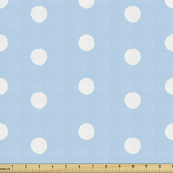 Ambesonne Aqua Fabric by the Yard Upholstery, Polka Dots Blue and White, 1 Yard, Pale Blue White