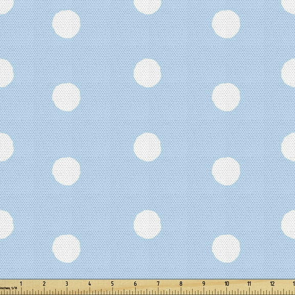 Ambesonne Aqua Fabric by the Yard Upholstery, Polka Dots Blue and White, 10 Yards, Pale Blue White