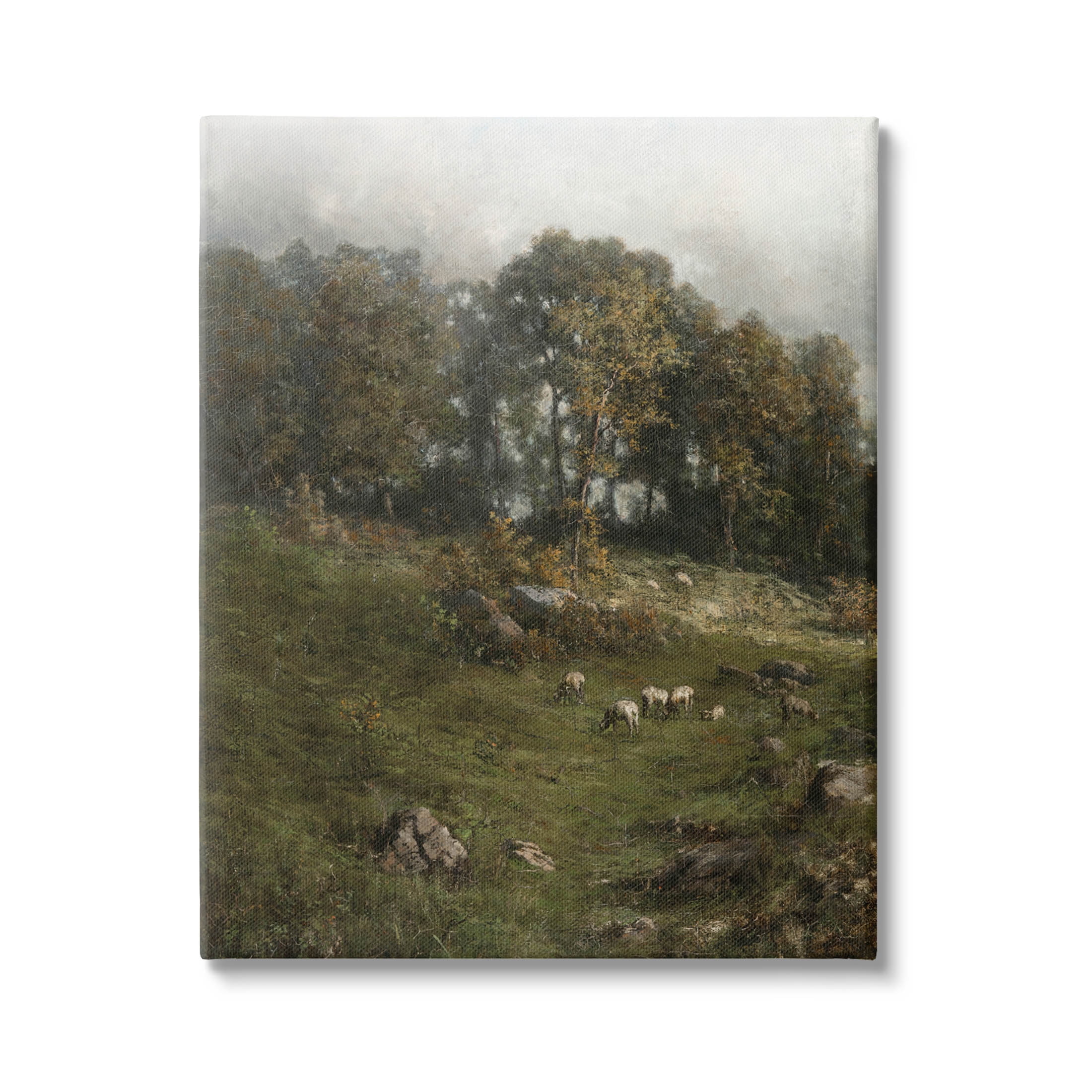 Classic Farm Field Grazing Animals Landscape Painting Gallery Wrapped Canvas Print Wall Art
