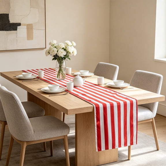Classic Farmhouse Striped Polyester Table Runner, 70.87×11.8in Wrinkle-Resistant Durable Fabric, Multi-Purpose Cover Cloth for Dining Table Shoe Cabinet Bed End & Home Indoor Table Decoration