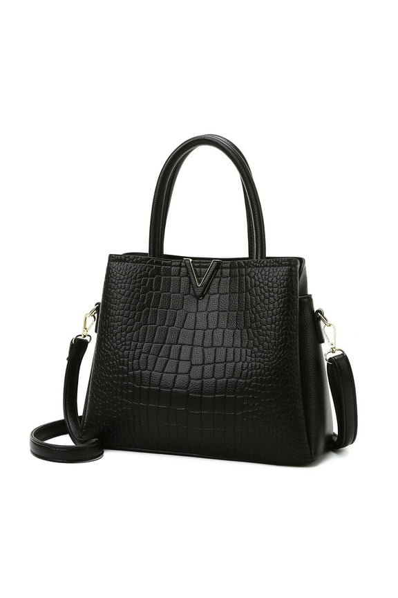 Classic Fashion Leather Satchel Handbag for Women Crocodile Pattern Big Capacity Shoulder Bag Handbag Purses