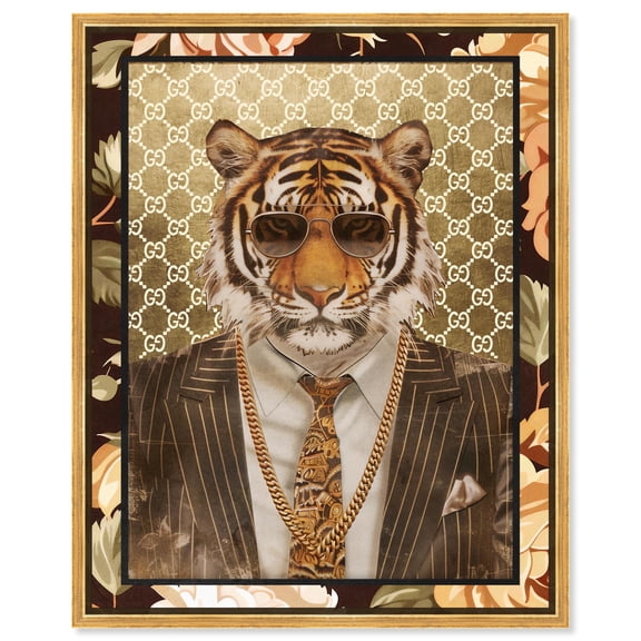 Classic Fashion Tiger Portrait Canvas Tiger Glam Wall Art by Art Remedy, Gold Frame, 20" x 24"