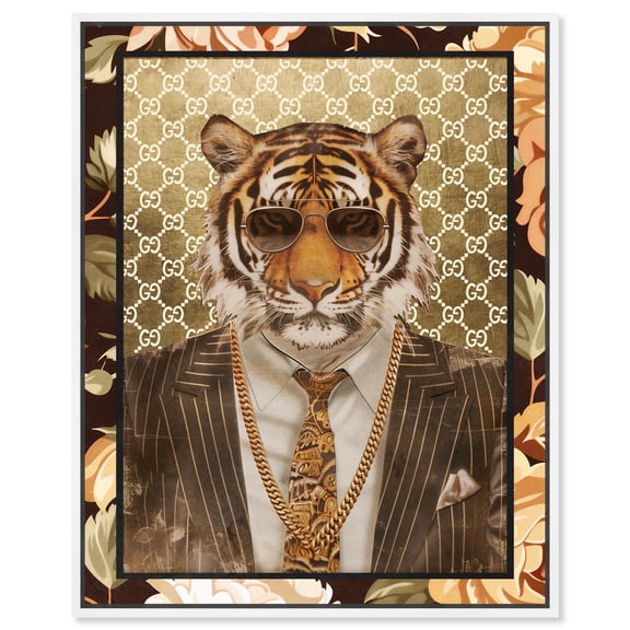 Classic Fashion Tiger Portrait Canvas Tiger Glam Wall Art by Art Remedy, White Frame, 36" x 45"